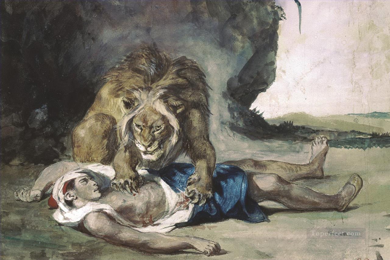 lion rending apart a corpse Eugene Delacroix Oil Paintings